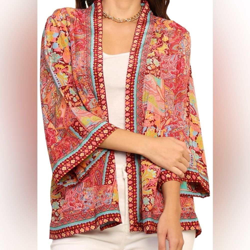 Gale Boho Floral Kimono Shrug Cover-Up Flowy Lightweight sz M